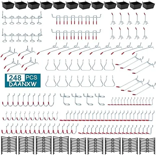 Daanxw 248PCS Pegboard Accessories Organizer Kit, Pegboard Bins for Tools, 1/8 and 1/4 inch Pegboard Hooks Assortment, Pegboard Bins, Metal Hooks for Hanging Storage (Black)