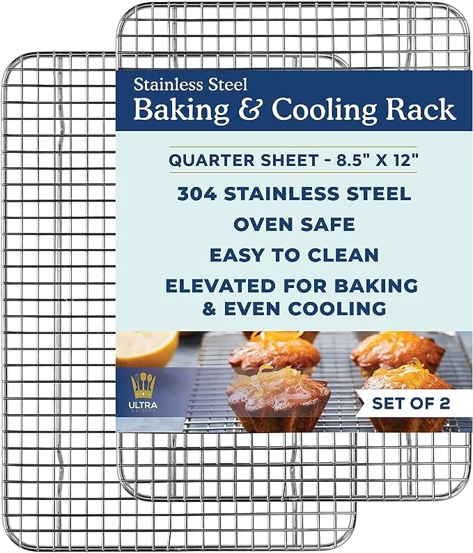 P&P CHEF Cooling Rack Set for Baking Cooking Roasting Oven Use, 4-Piece Stainless Steel Grill Racks, Fit Various Size Cookie Sheets - Oven & Dishwasher Safe