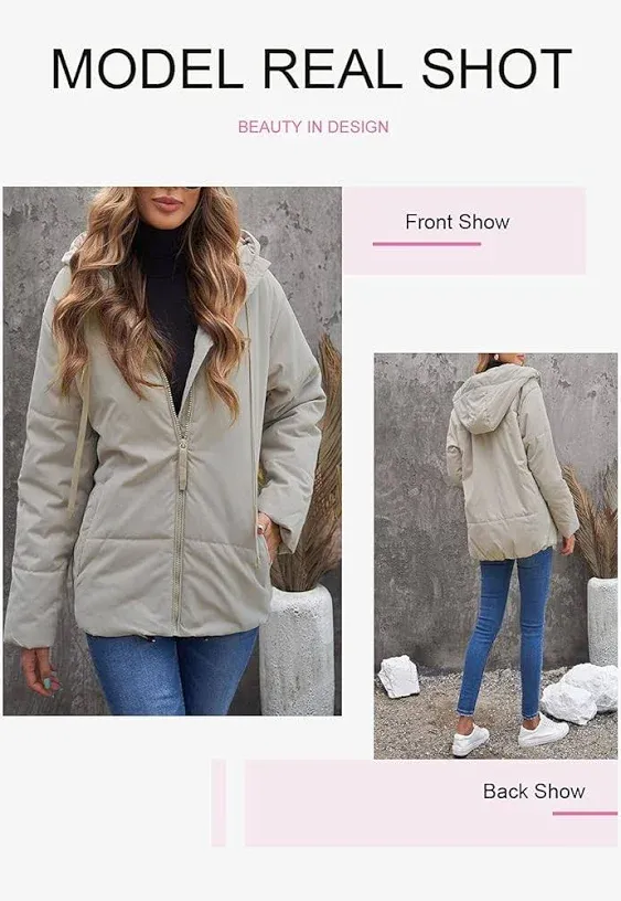 Chase Secret Womens Full Zipper Hooded Puffer Jacket Short Coat with Pockets Plus Size