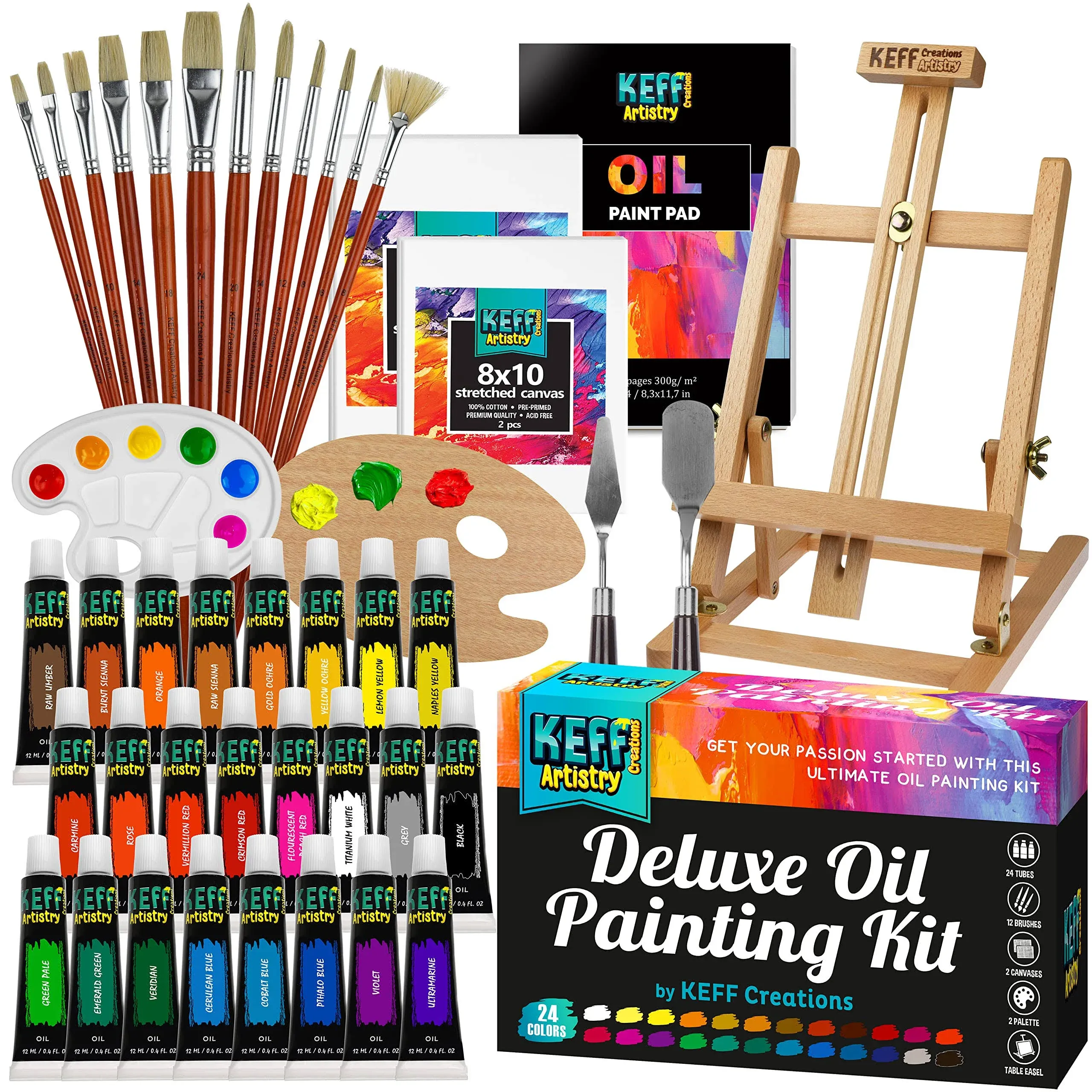 Keff Oil Paint Set for Adults and Kids - Oil Painting Art Kits Supplies with Oil ...