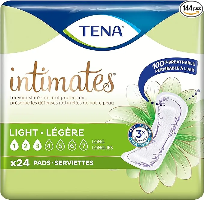 Tena Intimates Ultra Thin Light Incontinence Pad Long, 24 Count (Pack of 6)