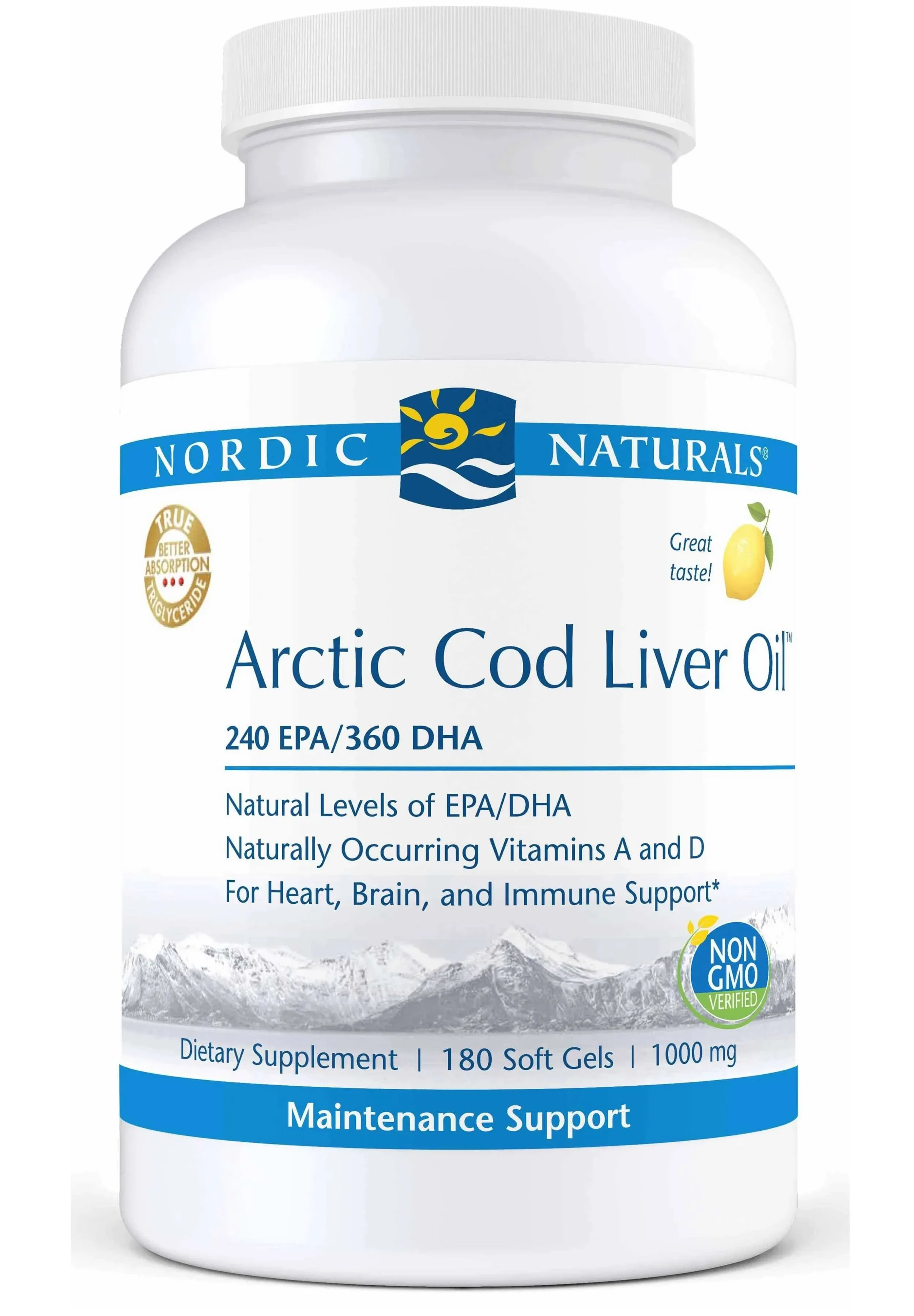 Nordic Naturals, Arctic Omega, Lemon Flavor, 1000 mg, 180 Soft Gels