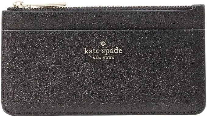 Kate Spade Wallet for Women Tinsel Boxed Large Slim Card Holder in Glitter, black, Large Wallet card holder