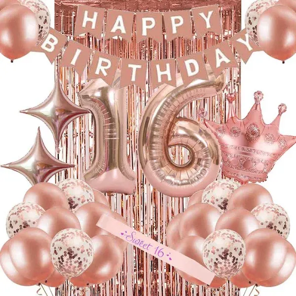 16th Birthday Decorations for Women Rose Gold Sweet 16 Birthday Party Decorat...