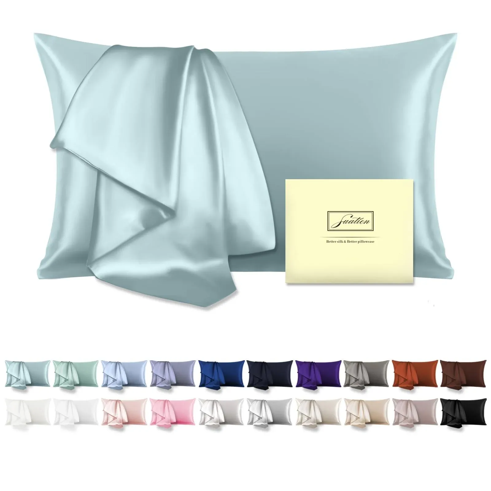 Suatien Mulberry Silk Pillowcase for Hair and Skin Pillow Case with Hidden Zipper Soft Breathable Smooth Cooling Silk Pillow Covers