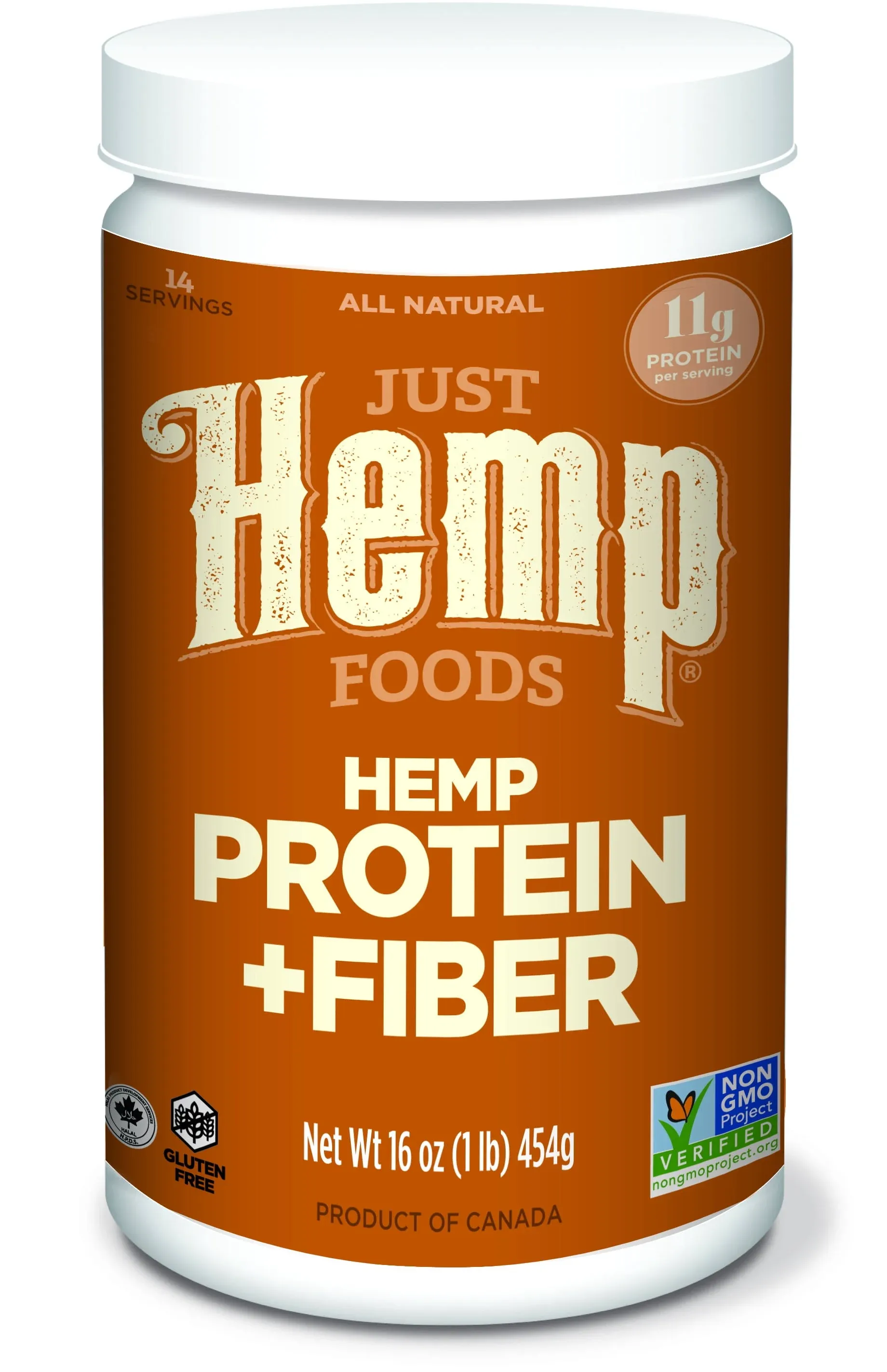 Just Hemp Foods Hemp Protein Powder Plus Fiber, Non-GMO Verified with 11g of Protein & 11g of Fiber per Serving, 16 oz - Packaging May Vary