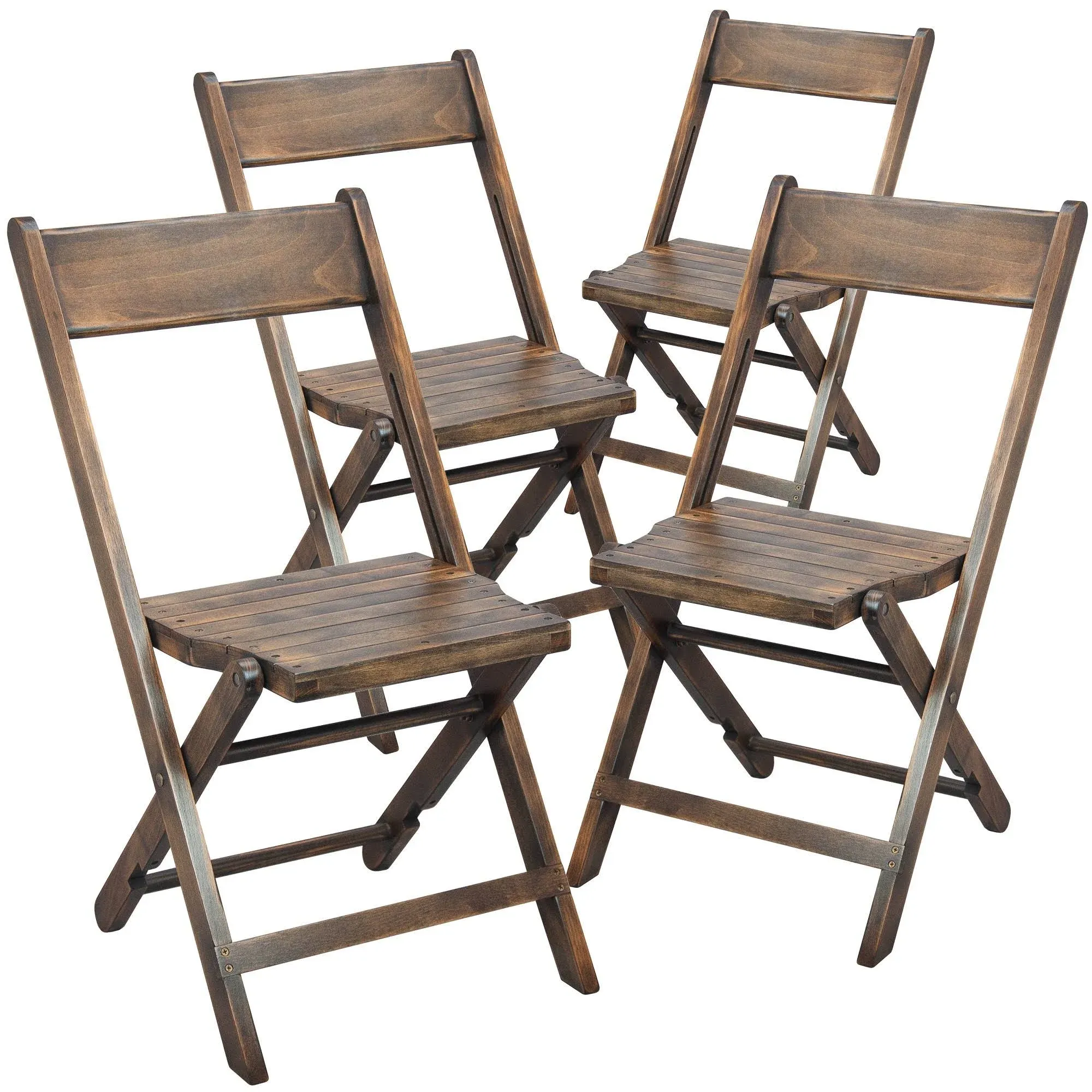 Emma + Oliver Slatted Wood Folding Wedding Chair - Event Chair - Antique Black, Set of 4