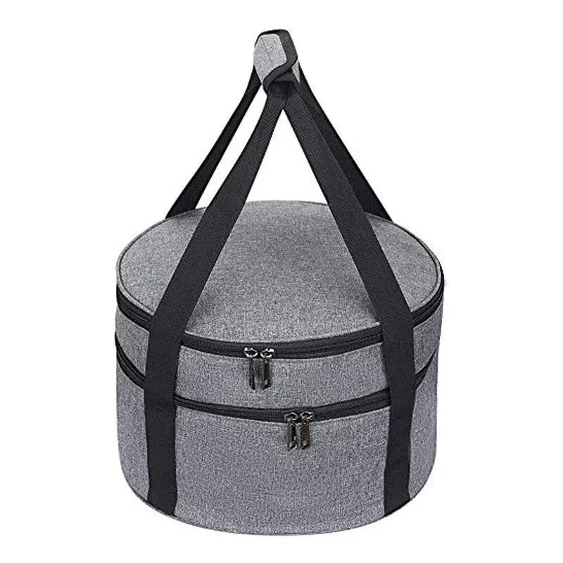 Casserole Carrier,Pie Carrier, Insulated Casserole Carriers Bag Case with Handle,2 Compartments Insulated lunch bag Food Carrier Hot Plate Salad Bowl Holder For Picnic Potluck Trip Holiday.Grey 12.5”