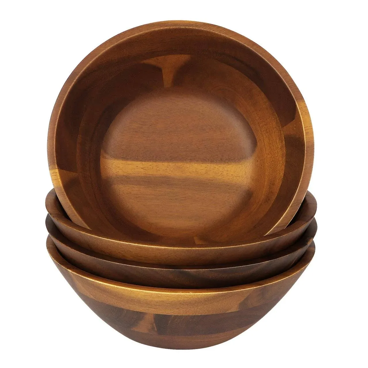 AIDEA 7 inch Acacia Wooden Salad Bowls Set of 4 for Cereal Fruit Pasta Wood Bowl