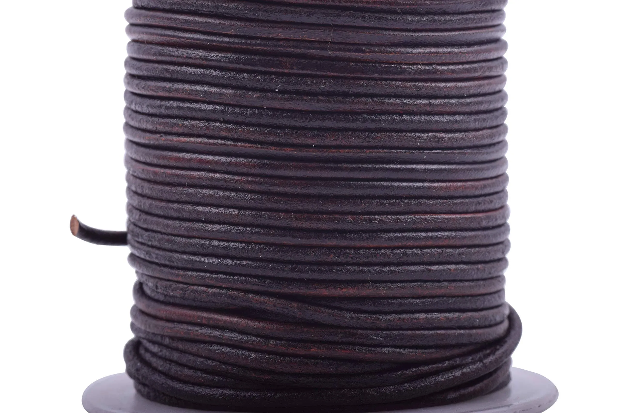 KONMAY 25 Yards Solid Round 15mm Rich Brown genuineReal Leather Cord Braiding ...