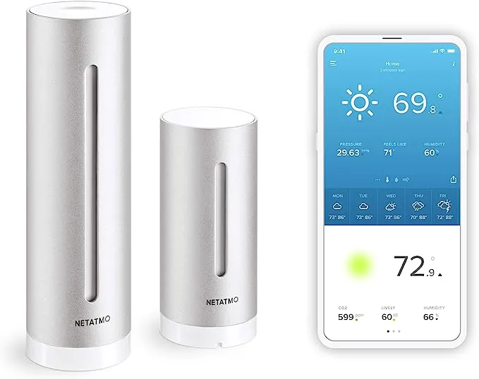 Netatmo Weather Station Indoor Outdoor with Wireless Outdoor Sensor - Compatible with Amazon Alexa & Apple HomeKit