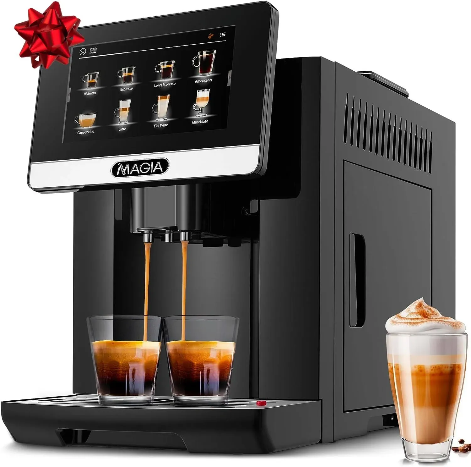 Zulay Magia Super Automatic Coffee Espresso Machine - Durable Automatic Espresso Machine With Grinder - Espresso Coffee Maker With Easy To Use 7 Touch Screen, 20 Coffee Recipes, 10 User Profiles Deluxe Silver