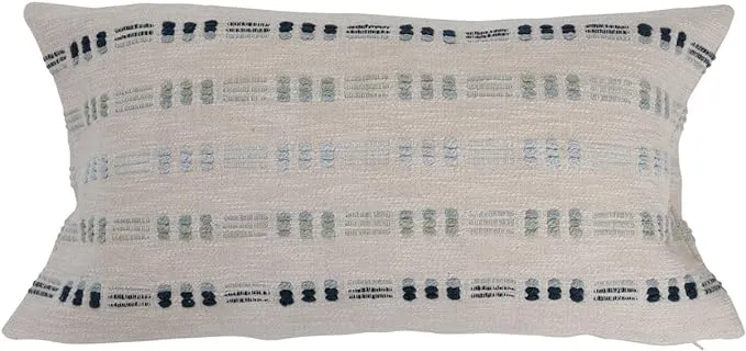 Woven Cotton Lumbar Pillow with Embroidery