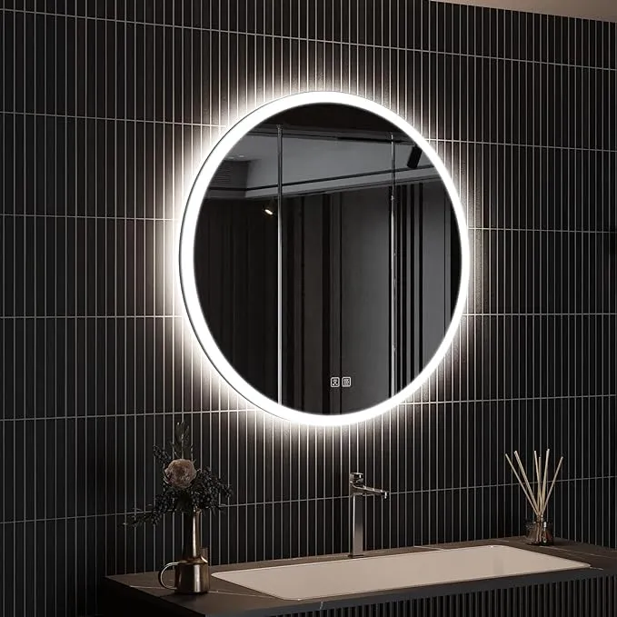 Round Bathroom LED Lighted Mirror, Wall Mounted Vanity Makeup Mirror with