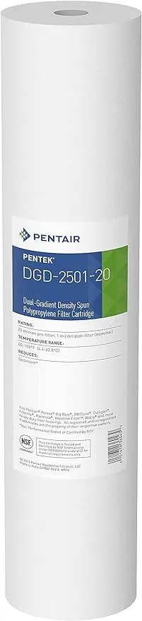 Pentair Pentek DGD-2501-20 Big Blue Water Filter, 20-Inch Whole House Sediment Filter Cartridge Replacement, Dual-Gradient Density Spun Polypropylene, 20" x 4.5", 1 Micron, Pack of 1, White