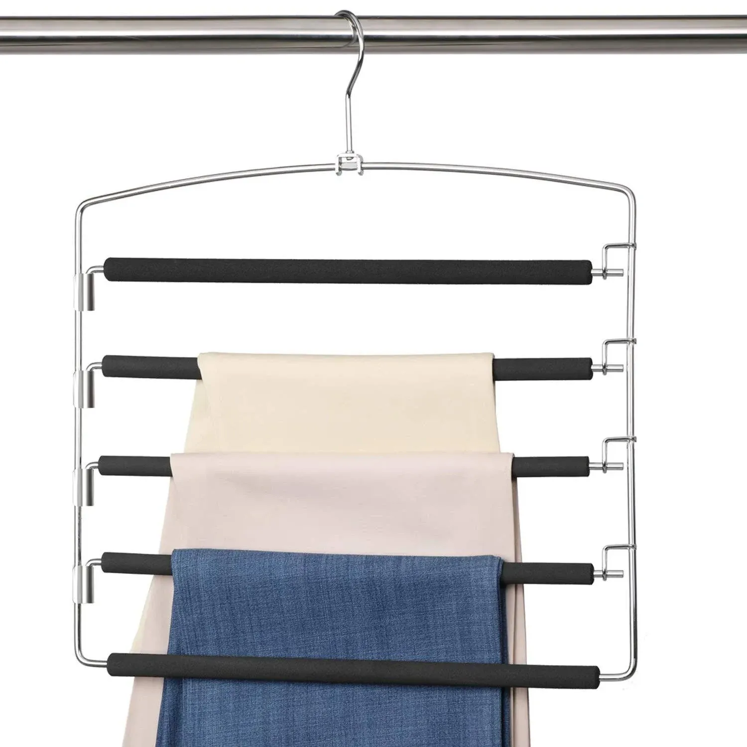 Meetu Pants Hangers 5 Layers Stainless Steel Non-Slip Foam Padded Swing Arm Space ...