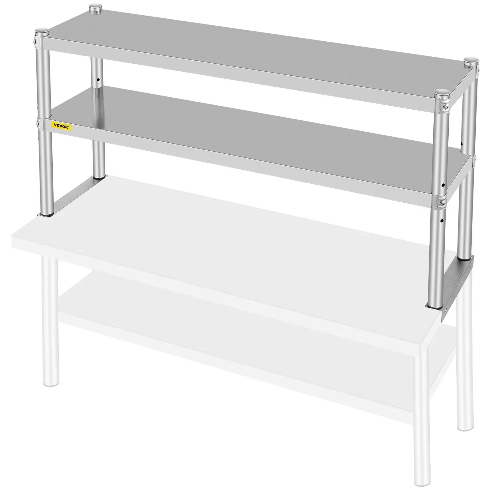 VEVOR Double Overshelf Stainless Steel Overshelf 2-Tier 12" x 48" for Prep Table