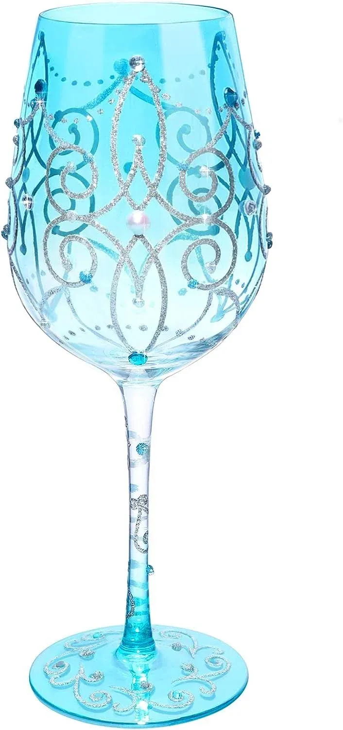 NymphFable Colorful Wine Glass Blue Princess Artisan Painted 15oz Personalised ...