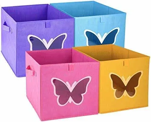 homyfort Cube Storage Bins Organizer Container,12x12 Foldable Storage Bins Basket with Clear Window for Pantry Closet,Toys,Bedroom-Butterfly Set of 4