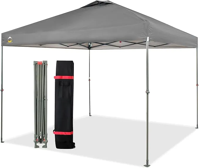 CROWN SHADES 10x10 Pop up Canopy Outside Canopy  Patented One Push Tent Canopy with Wheeled Carry Bag  Bonus 8 Stakes and 4 Ropes  Yellow