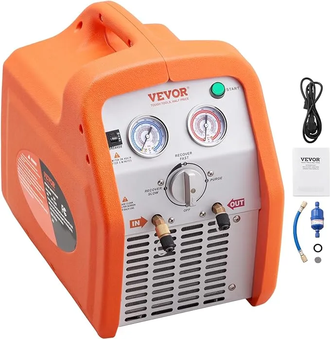 VEVOR 1 HP Refrigerant Recovery Machine - Dual Cylinder Portable