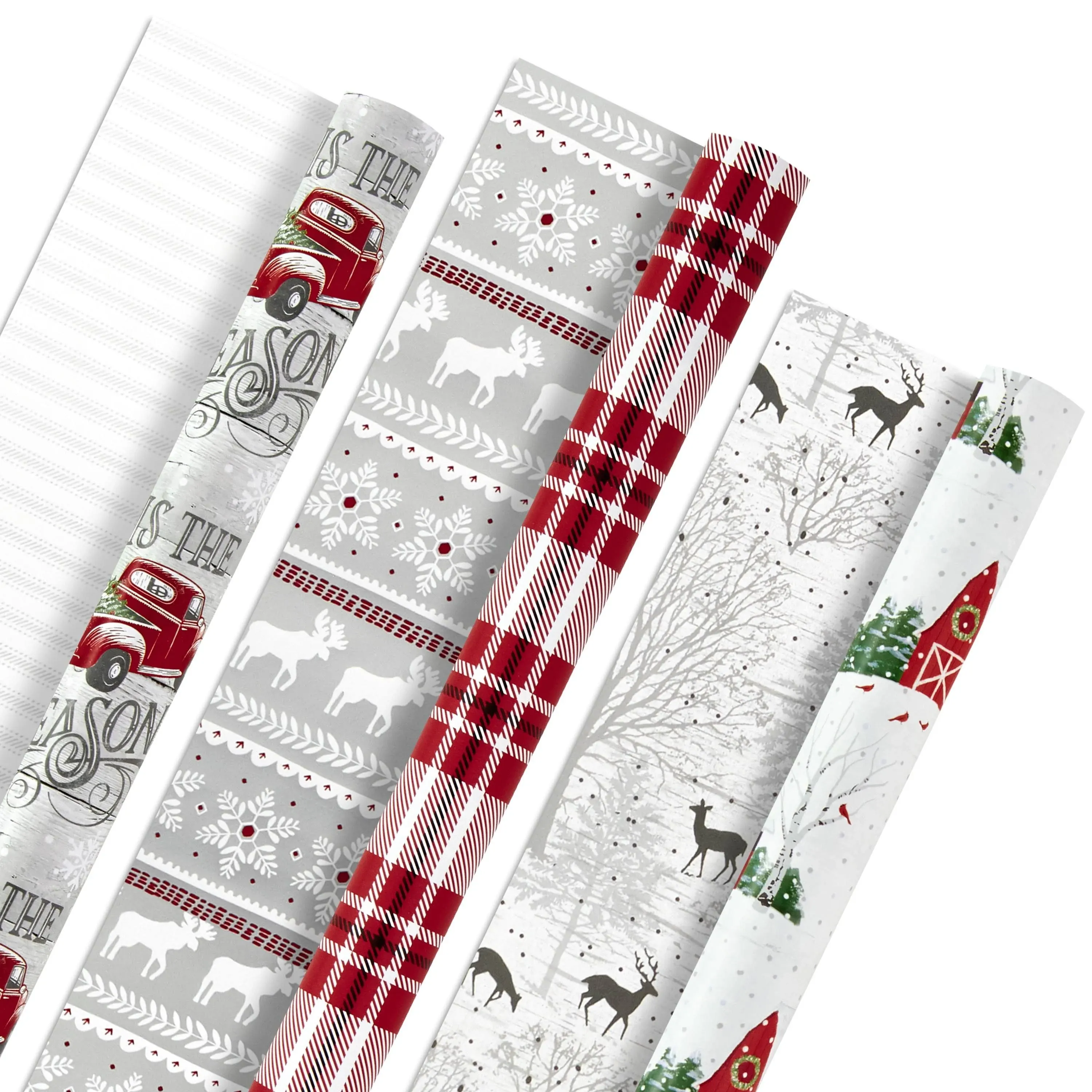 Hallmark 5JXW1034 Reversible Holiday Wrapping Paper Bundle, Winter Scene (Pack of 3, 120 sq. ft. ttl.)