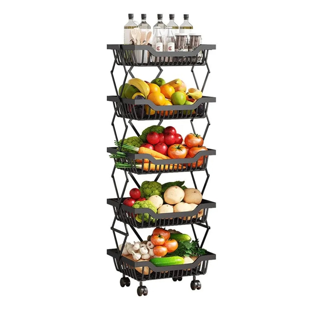 tristonsong Fruit Storage Basket 5 Tier Rolling Collapsible Vegetable Fruit ...