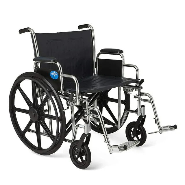 Medline Extra Wide Bariatric Wheelchair, 24" Wide Seat, Supports up to 500 lbs., Black