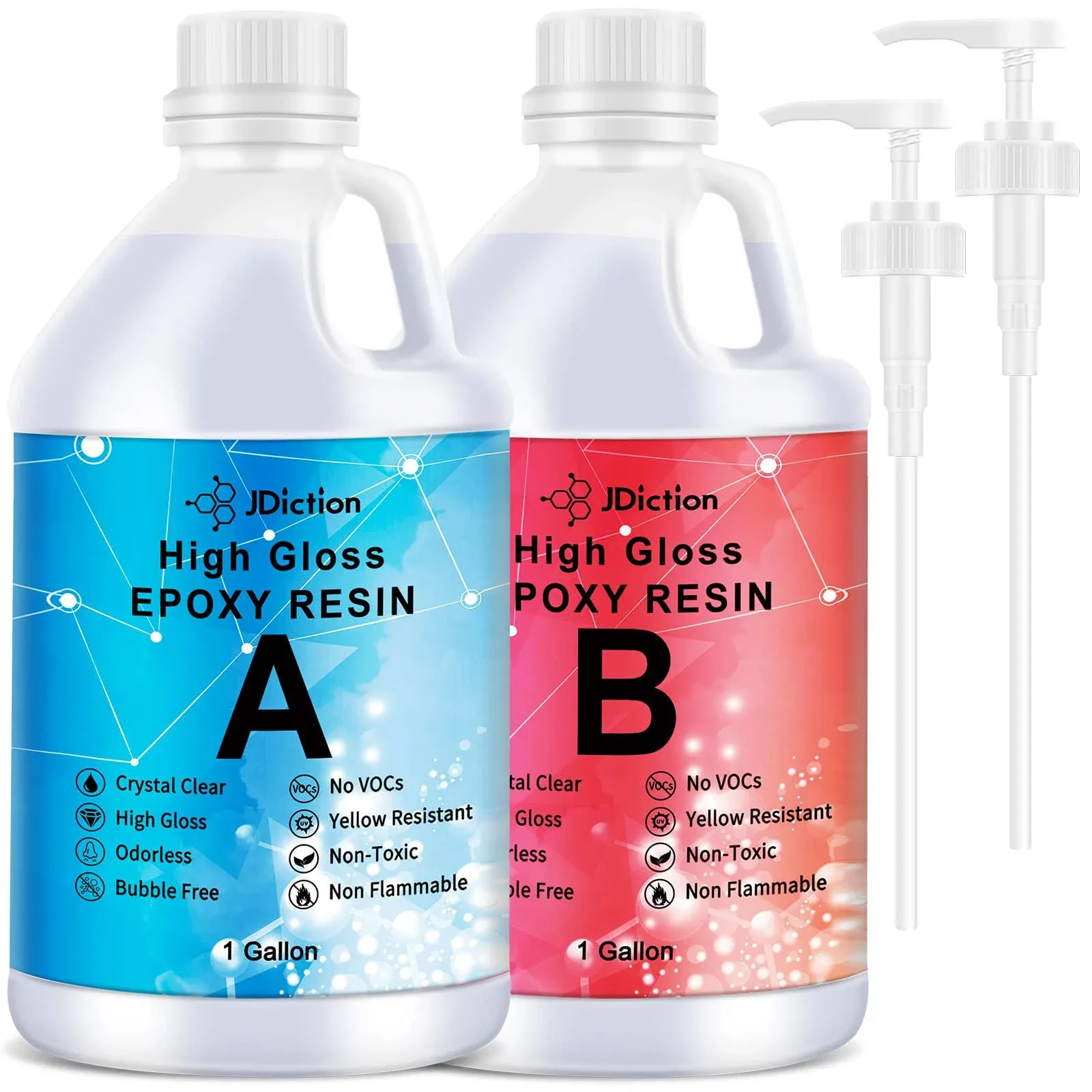 JDiction Epoxy Resin High Gloss 2 Gallon Epoxy Resin Crystal Clear Self-Level...