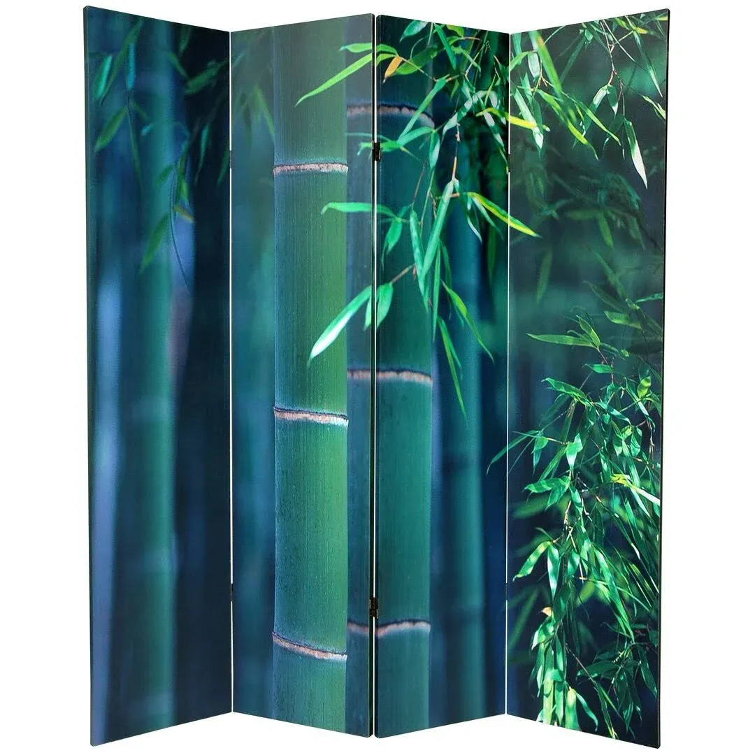 6' Tall Double Sided Bamboo Tree Canvas Room Divider 4 Panel - Asian - Screens And Room Dividers - by Oriental Furniture | Houzz