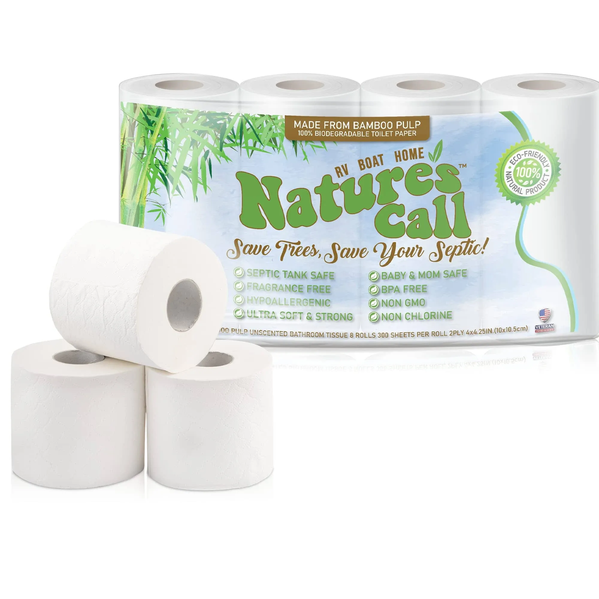 RVs, Boats & Home 100% Bamboo Toilet Paper by Nature's Call - 2-Ply, Soft, Strong ...