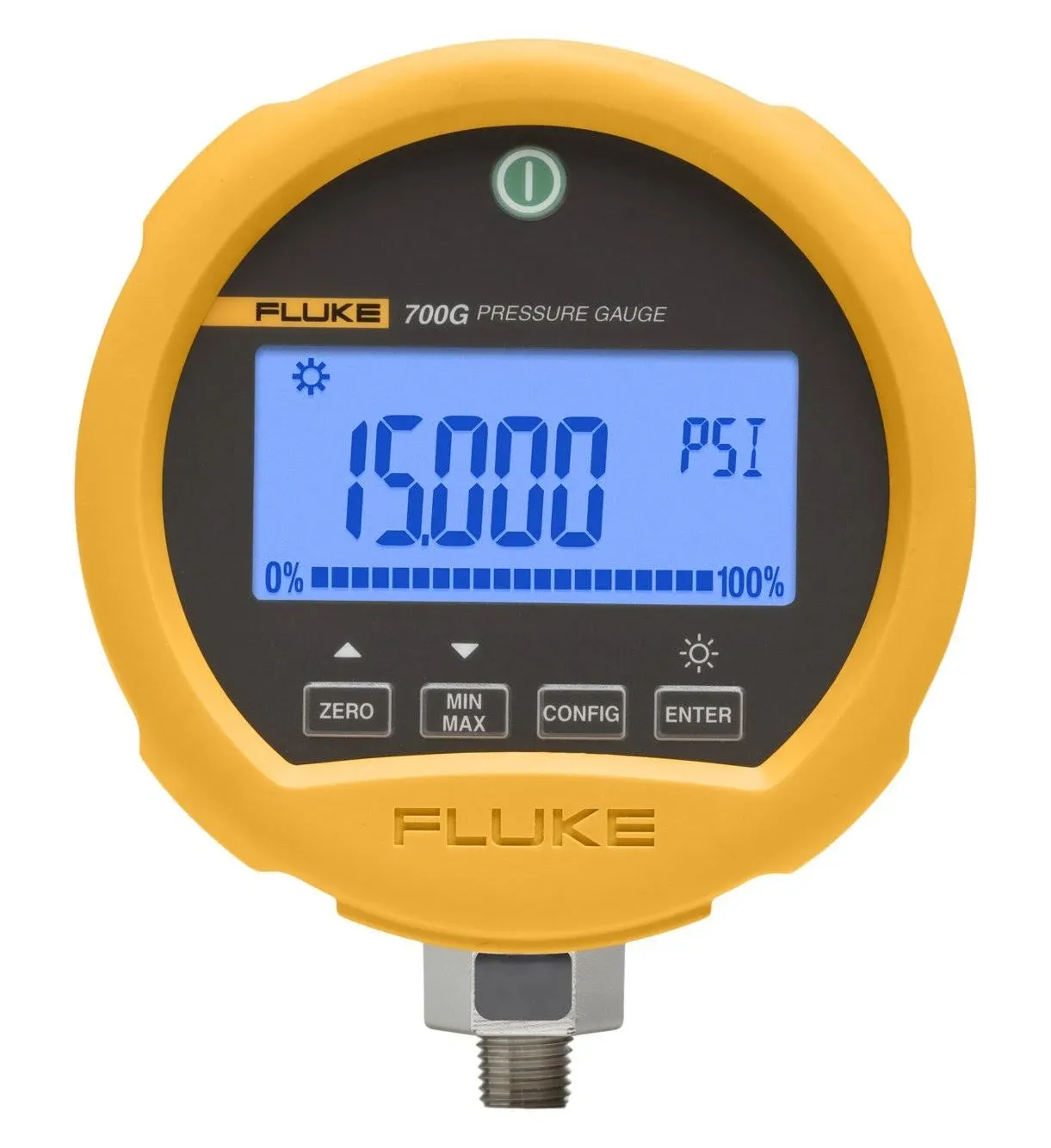 Digital Compound Gauge, -14 to 0 to 3000 psi, 1/4 in MNPT, Metal, Yellow