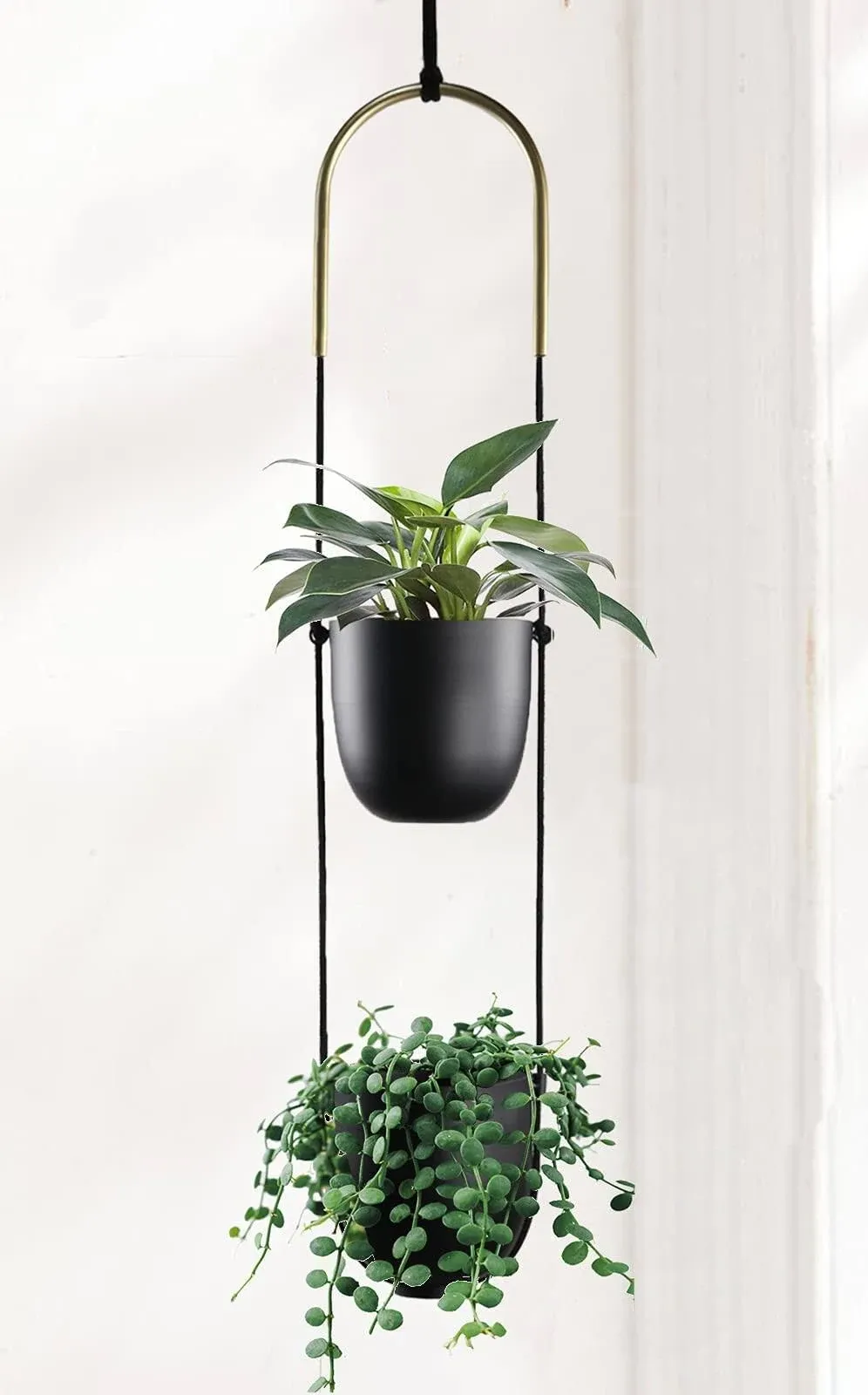 ABETREE Modern Metal Hanging Planter for Indoor Outdoor Plants with Hook 2 Tier ...