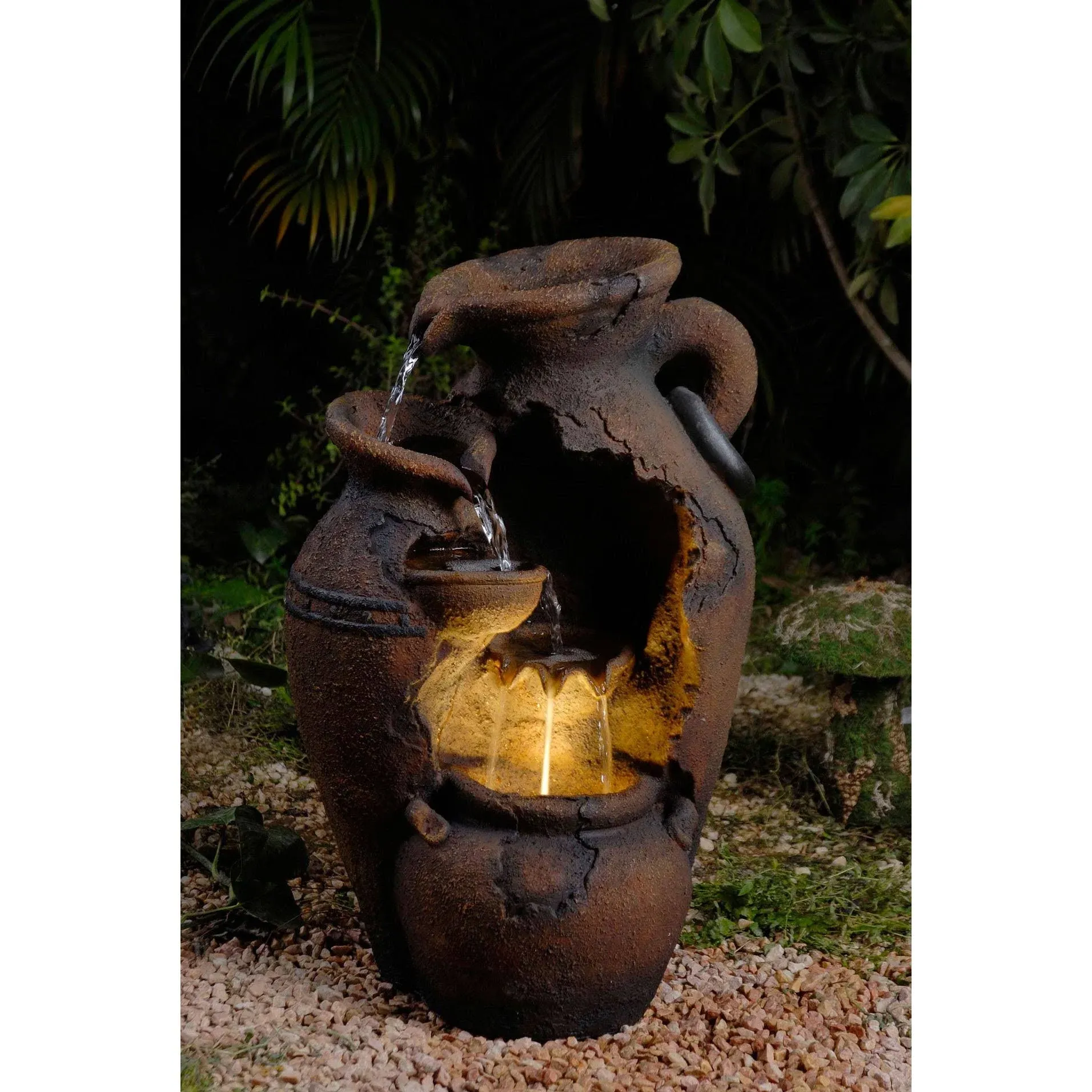 Fountain Cellar Outdoor Fountain 25&#034; H X 13&#034; W, Old Fashion Pot LED Light, Brown