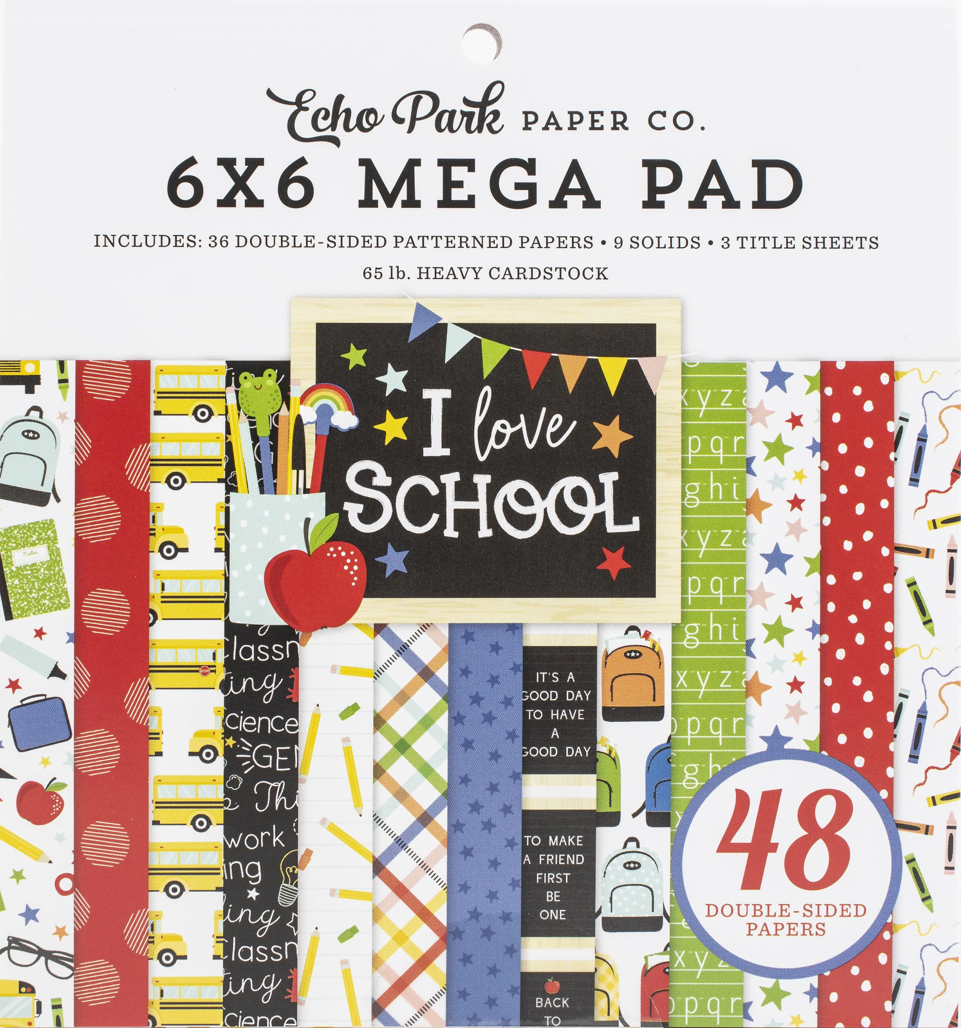 Echo Park - I love School - Cardmakers 6x6 Mega Pad 48 Double Sided Sheets Cards Tags Teacher Scrapbook