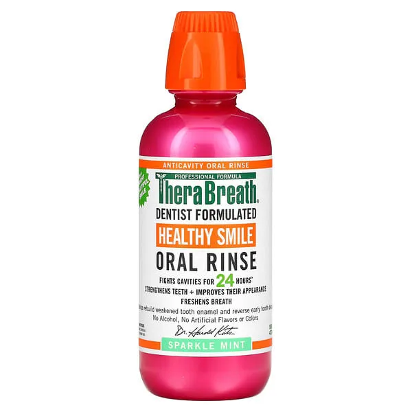 TheraBreath Cavity,Bad Breath Healthy Smile Dentist Formulated 24-Hour Oral Rinse, Sparkle Mint, 16 Ounce (Pack of 2)