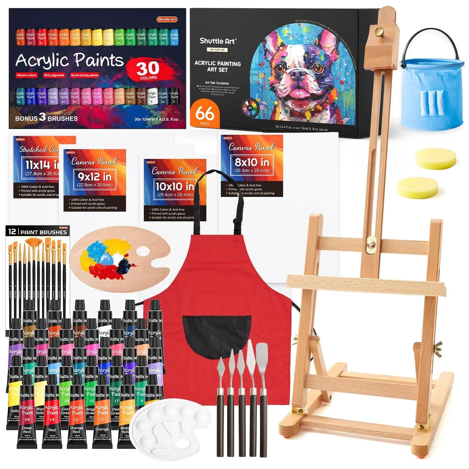 66 Pack Acrylic Paint Set,  Acrylic Painting Set with 30 Colors Acrylic Paint, W