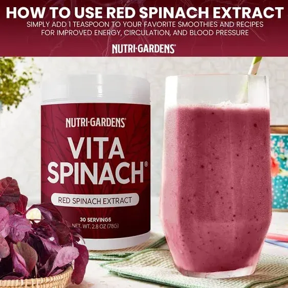 Nutrigardens Vita Spinach Powder - Red Spinach Extract - 2600mg/Serving - Nit...