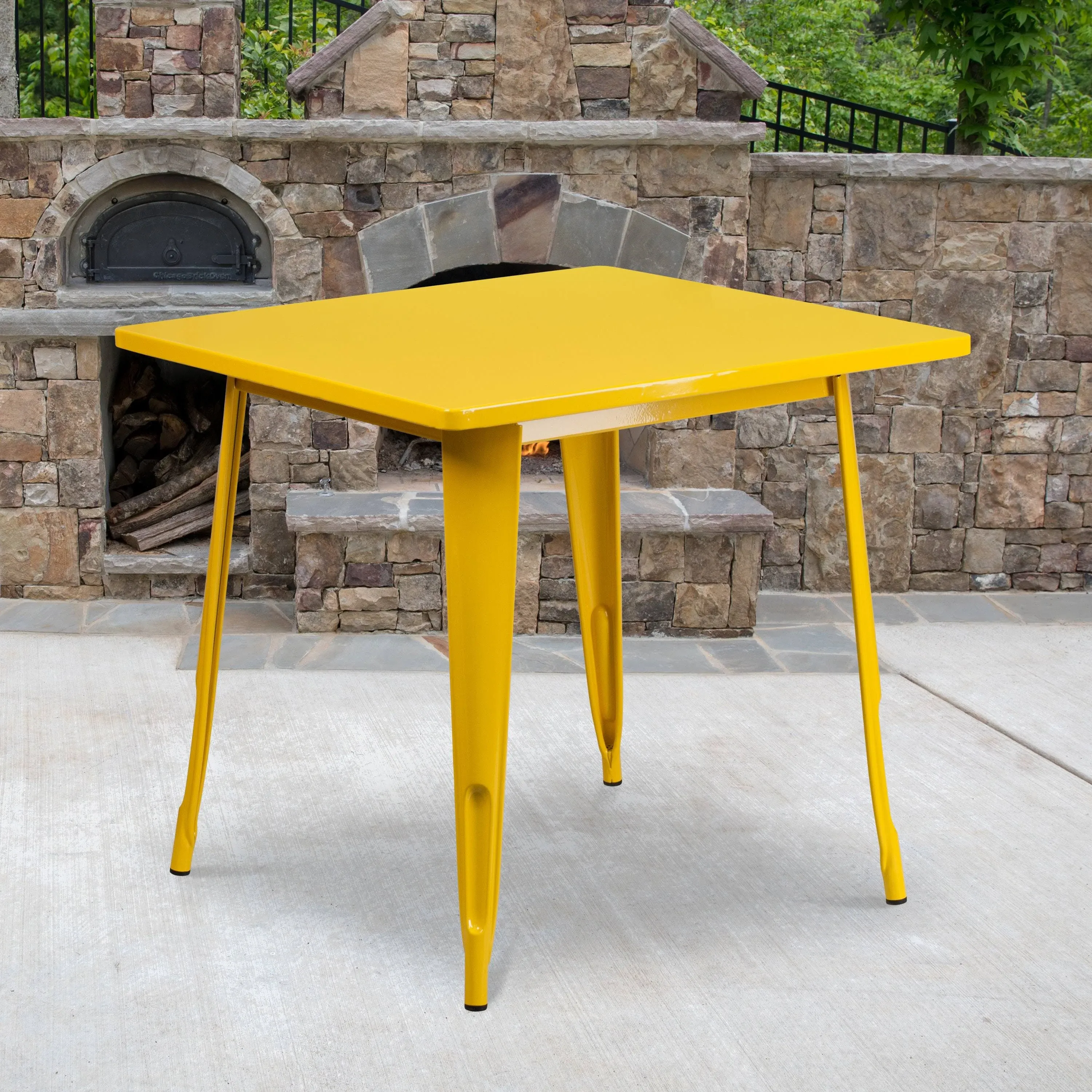 Emma + Oliver Commercial Grade 31.5 Square Yellow Metal Indoor-Outdoor Table