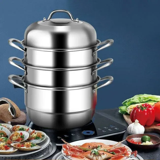 Costway 3 Tier Stainless Steel Cookware Pot Saucepot Steamer