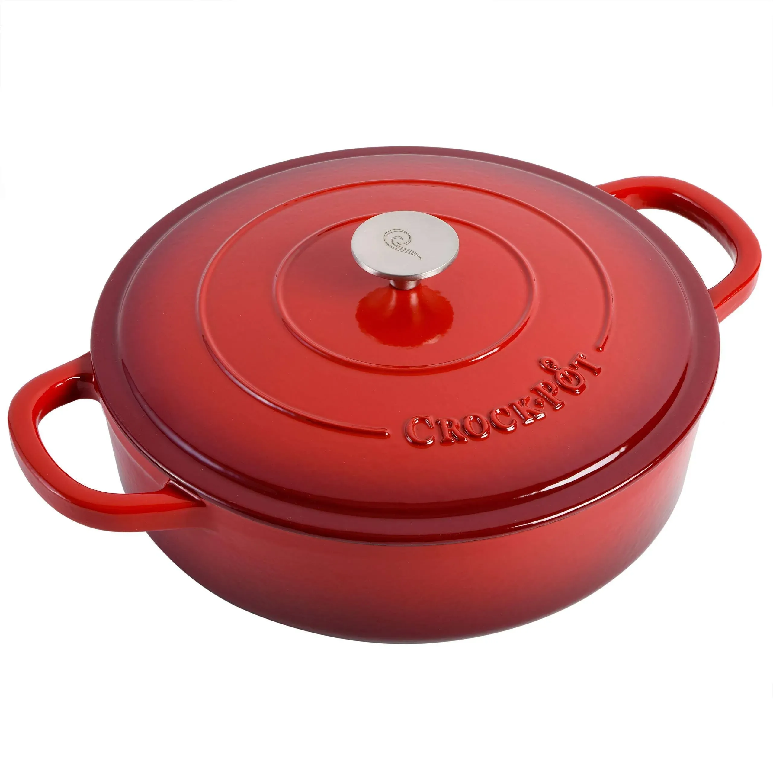 Crock Pot Artisan 5 Quart Round Enameled Cast Iron Braiser Pan with Lid, Scarlet Red