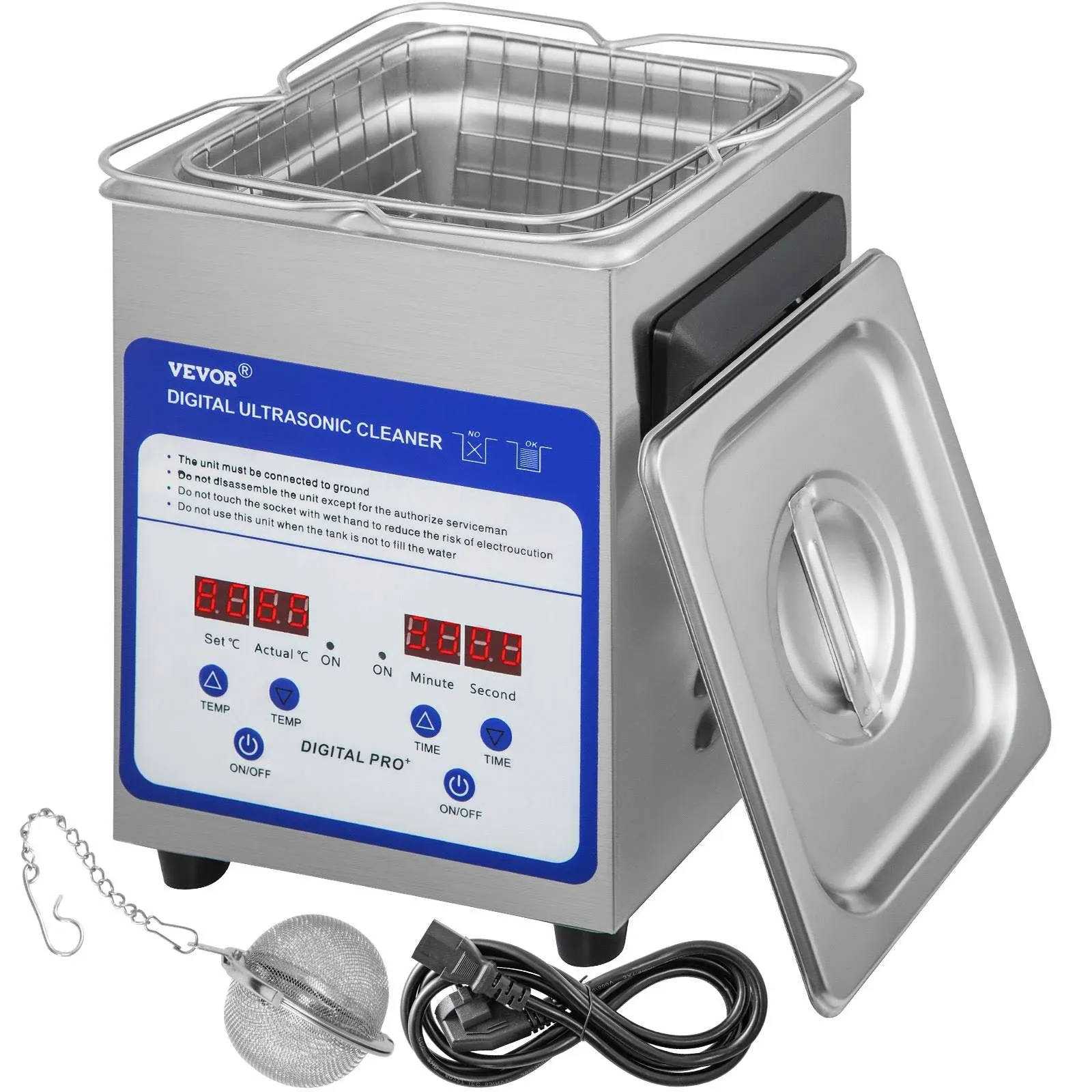 VEVOR Digital Ultrasonic Cleaner 2L Ultrasonic Cleaning Machine 40kHz Sonic Cleaner Machine 316 &amp; 304 Stainless Steel Ultrasonic Cleaner Machine with Heater &amp; Timer for Cleaning Jewelry Glasses Watch