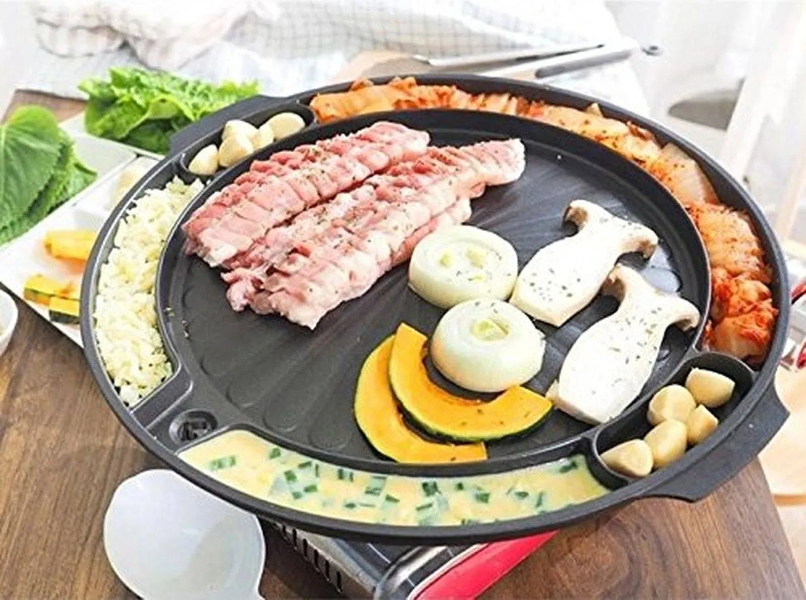 Queen Sense Korean BBQ Samgyeopsal Non-Stick All powerful Stovetop Grill Pan - Drain grease system