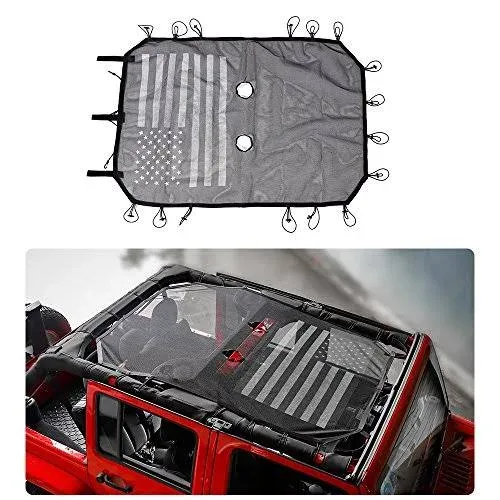 RT-TCZ Sunshade Mesh Shade Top Cover US Flag Durable Sun Shade for Jeep Wrang...