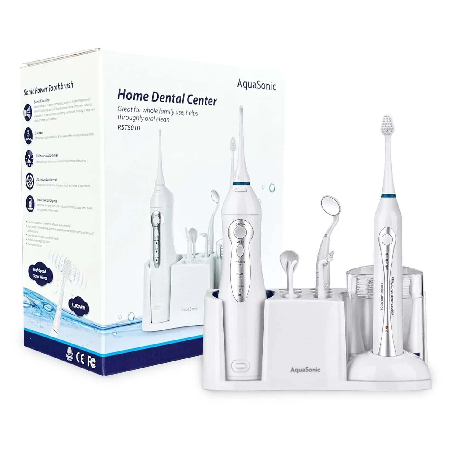 AquaSonic Home Dental Center Rechargeable Electric Toothbrush &amp; Water Flosser C