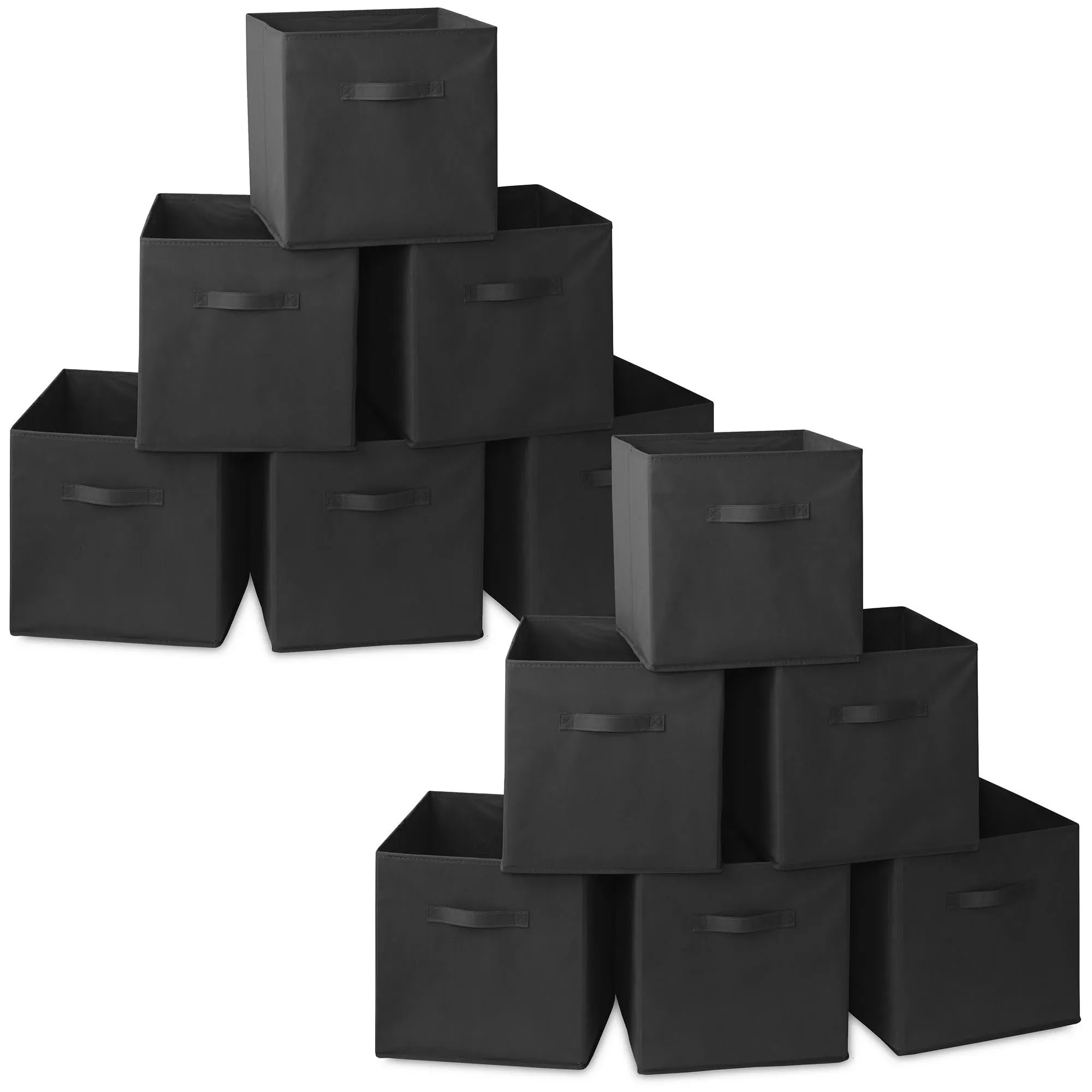 Casafield Set of 12 Collapsible Fabric Storage Cube Bins, Black - 13" Foldable Cloth Baskets for Shelves and Cubby Organizers