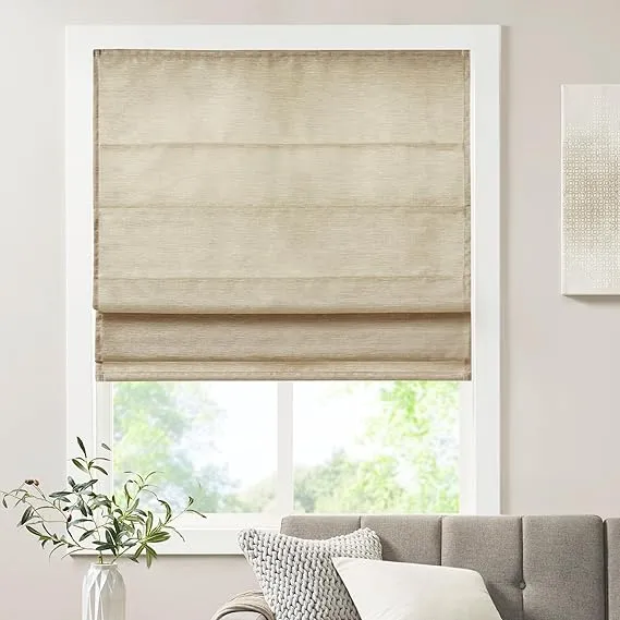 Printed Faux Silk Room Darkening Cordless Roman Shade Taupe