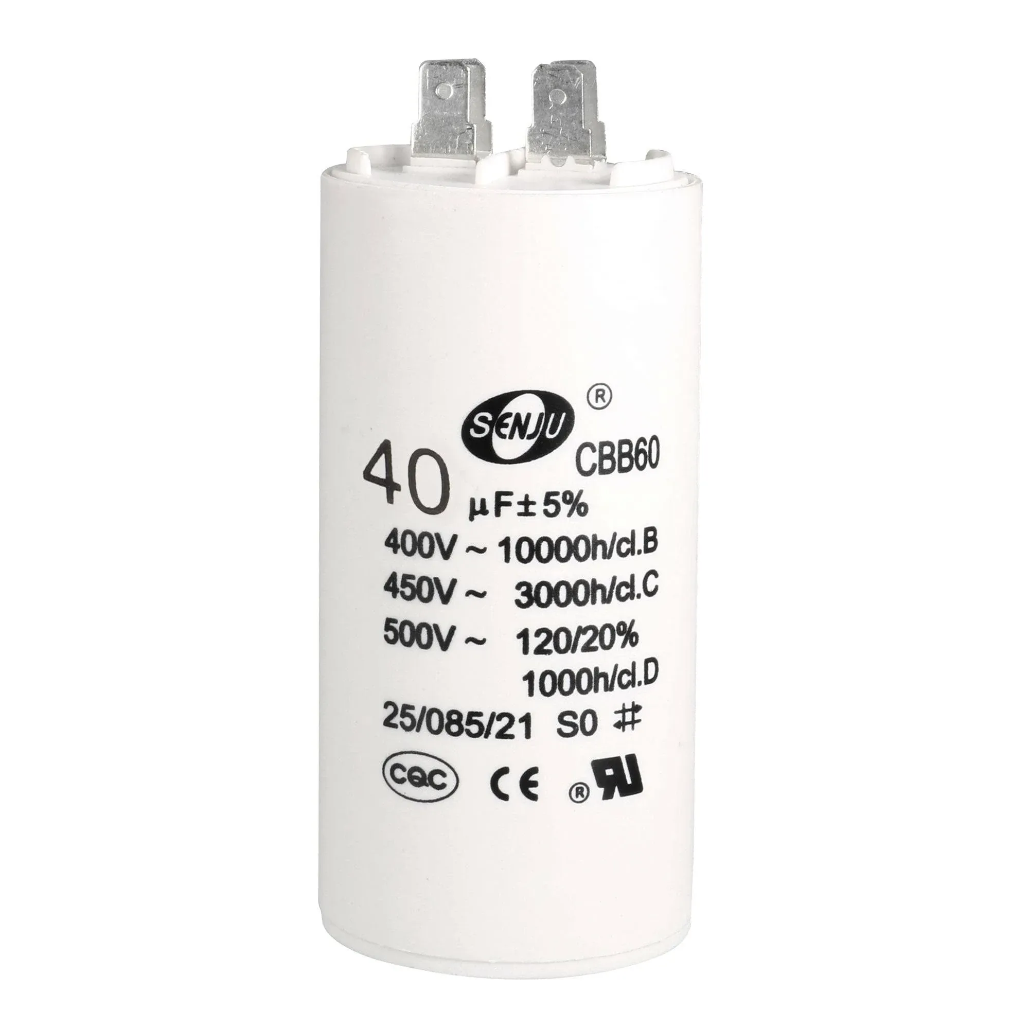 Uxcell CBB60 Run Capacitor 40uF 450V AC Double Insert 50/60Hz Cylinder 94x45mm White for Air Compressor Water Pump Motor