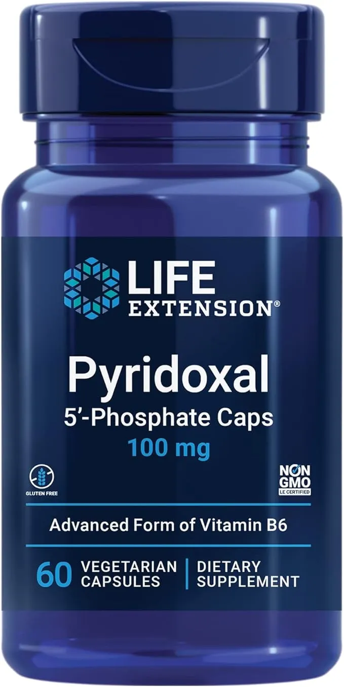 Life Extension Pyridoxal 5'-Phosphate 100 mg P5P – Essential Vitamin B6 For Heart, Nerve & Eye Health – Glucose & Blood Sugar Supplement - Gluten-Free, Non-GMO - 60 Vegetarian Capsules