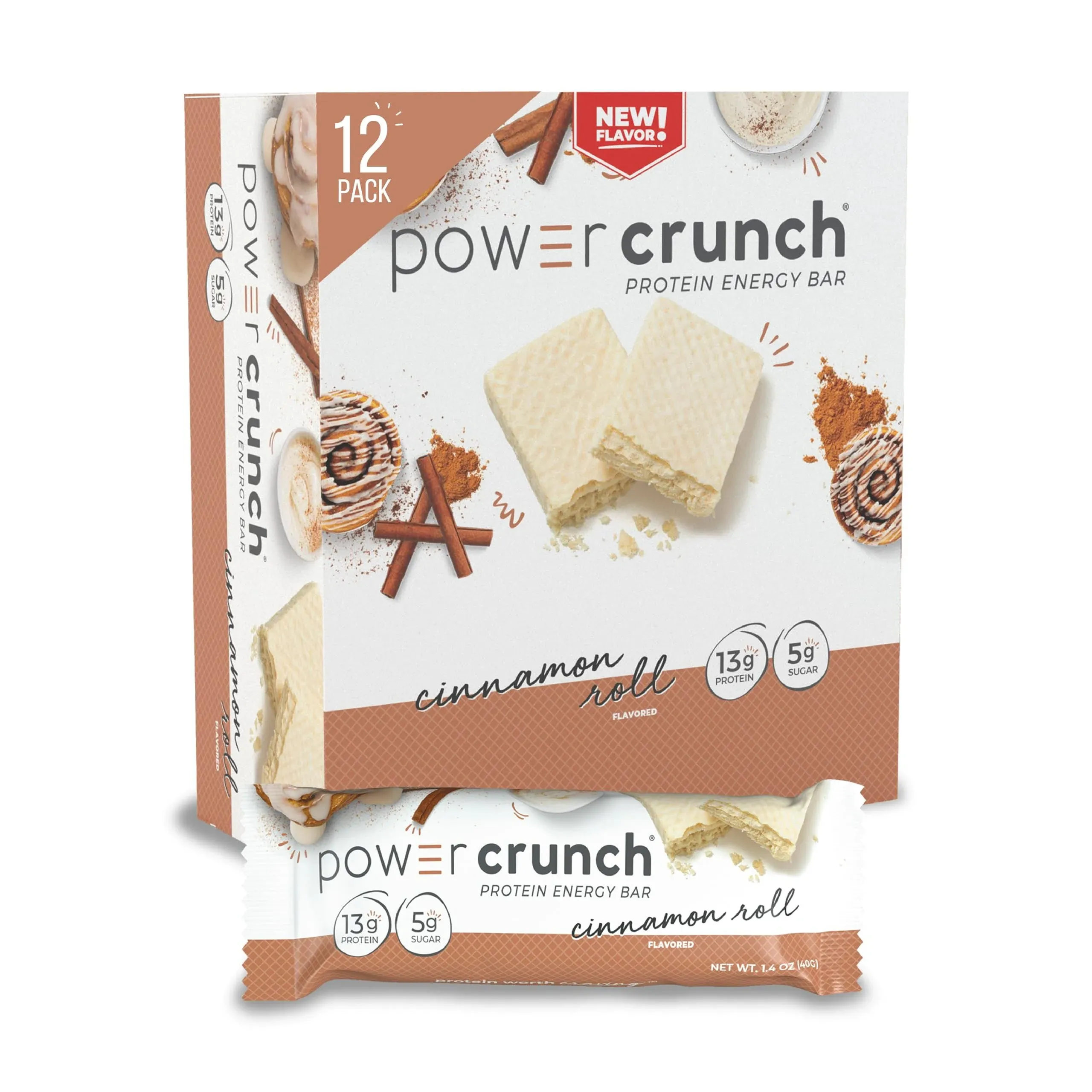 Power Crunch Protein Wafer Bars, High Protein Snacks with Delicious Taste, Cinnamon Roll, 1.4 Ounce (12 Count)